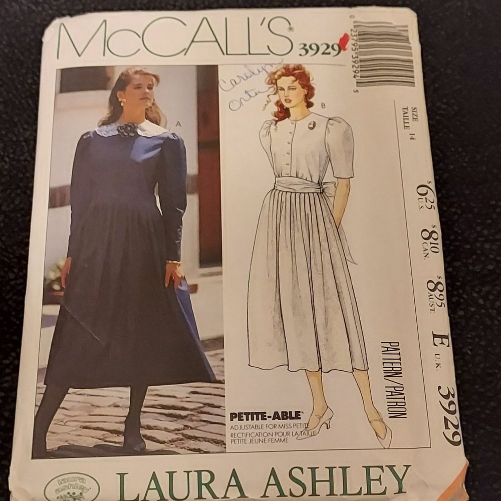 VINTAGE 1988 MC CALLS 3929 LAURA ASHLEY PATTERN GOOD CONDITION
